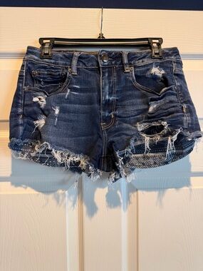 American Eagle Outfitters Dark Blue Distressed Denim Cutoff Shorts